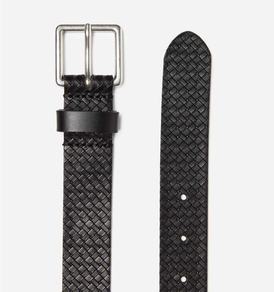 Black leather belt with woven effect - men's belts - Black | Sisley image number 2